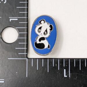 Vintage Oval Panda Enamel Pin Blue Background Metal Badge Lapel Brooch 1"